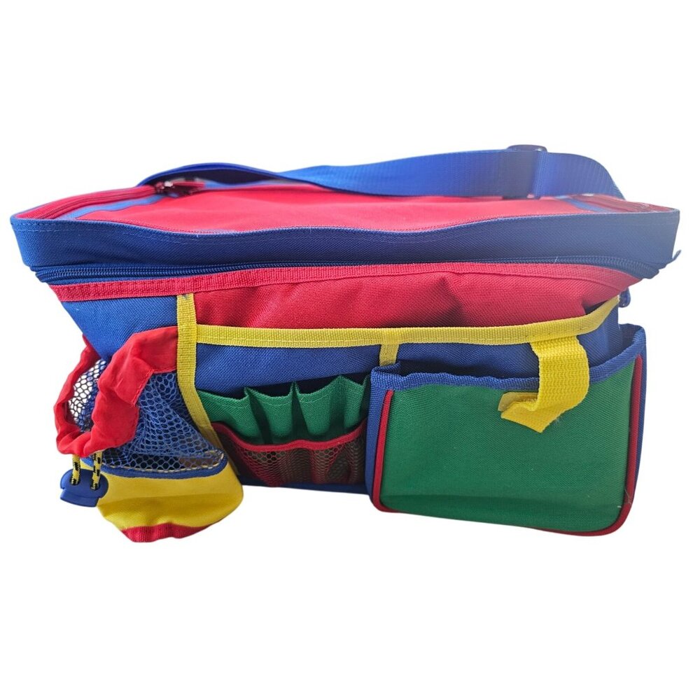 Colorblock Organization Kid Car Picnic Bag with Shoulder Strap VTG 90s Large